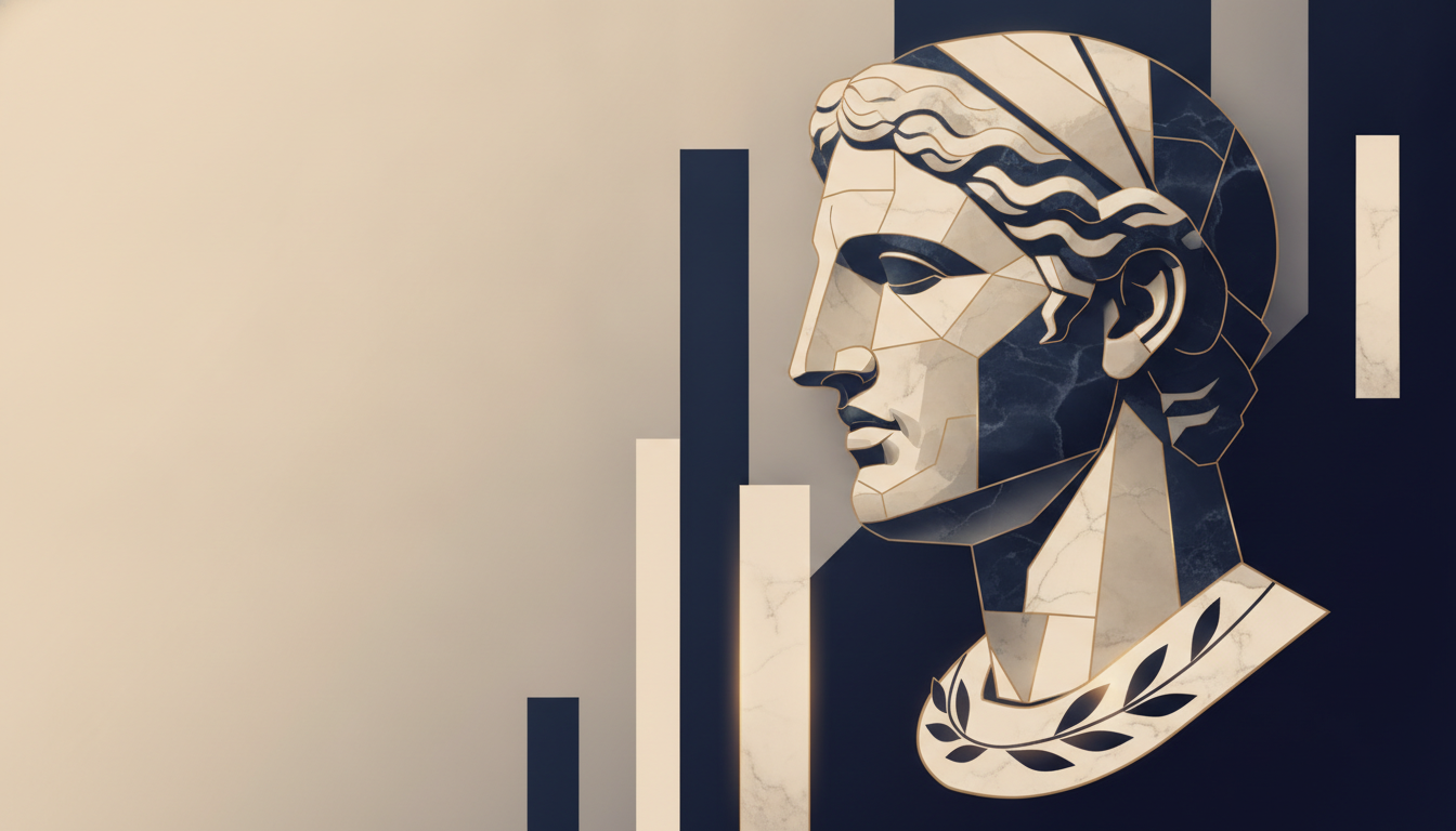 Abstract geometric Greek bust in marble and navy — Paradigm brand